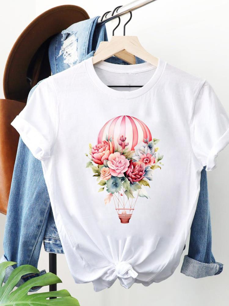 (Asian Size) Clothing T Shirt Women Fashion Tee Top Woman Print travel flower cute Female Short Sleeve Graphic T-shirts