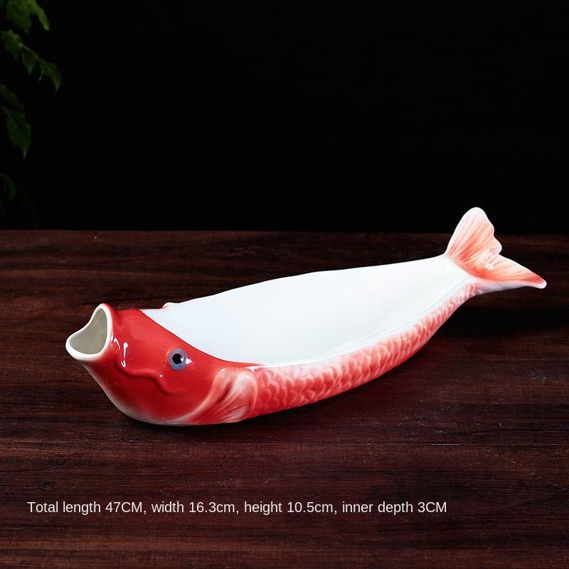 Creative Hotel Ceramic Plate Household Dry Ice Smoke Artistic Conception Tableware Kitchen Attachment Base Fish-shaped Plate New