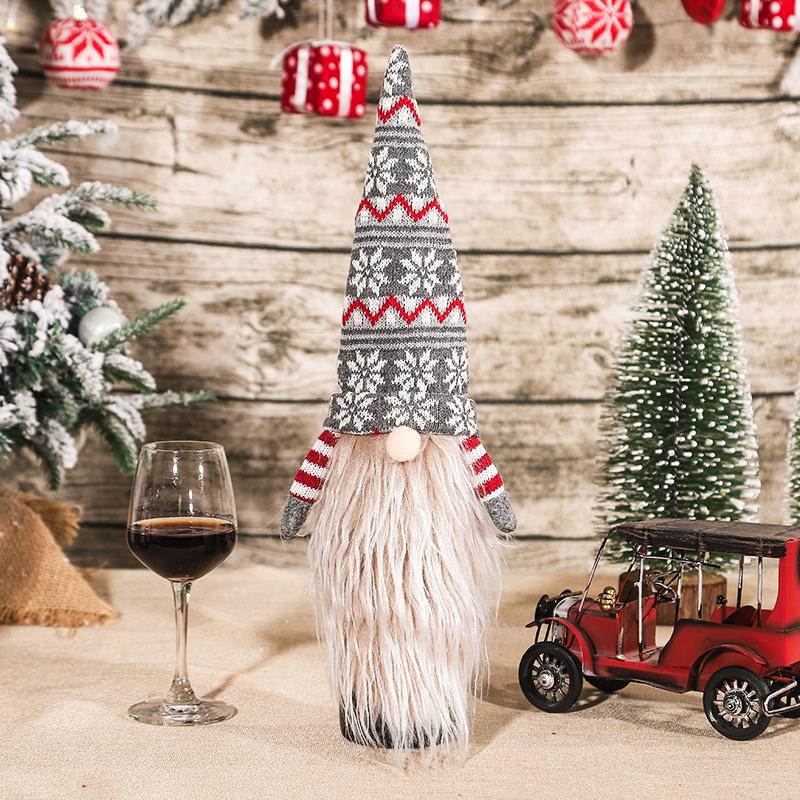Festive Knitted Wool Santa Wine Bottle Cover with Long Beard - European & American Style Holiday Decor