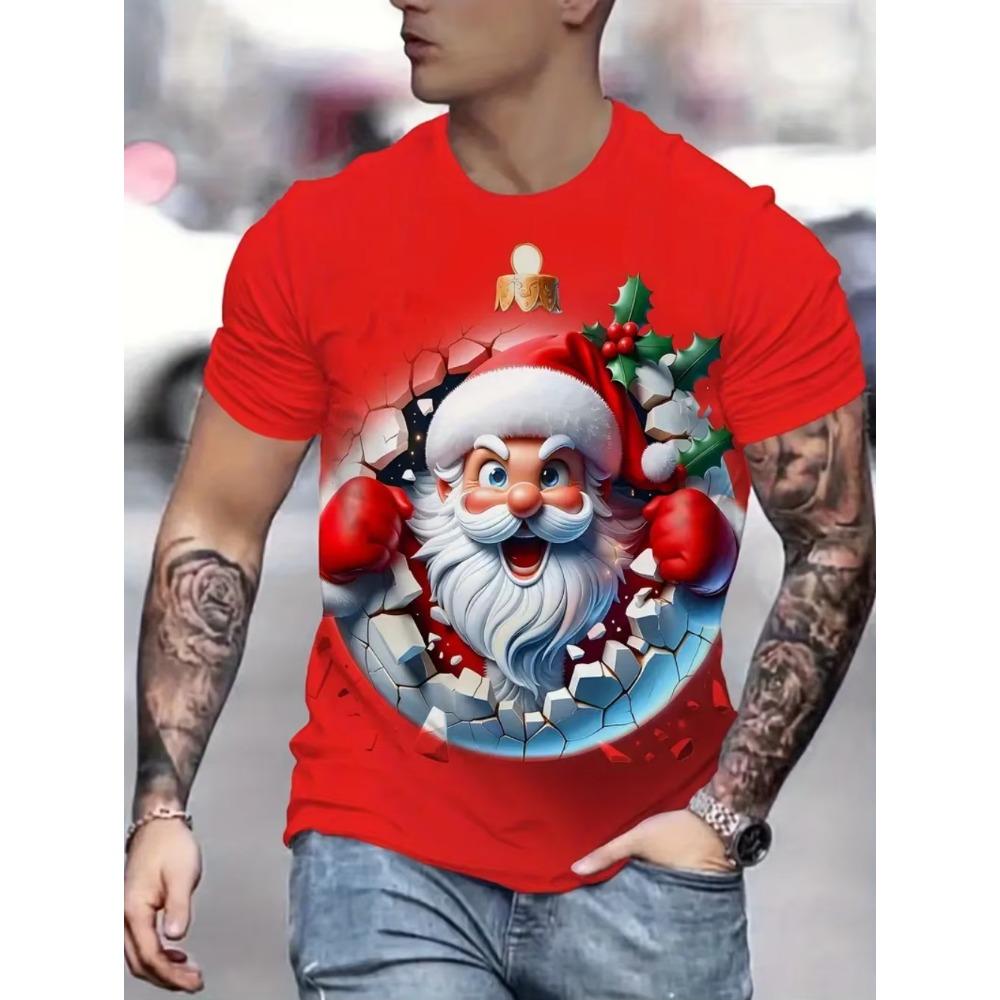 Summer Men's Fashionable Short Sleeved Casual Loose Comfortable Daily 3D Digital Color Printed Round Neck Top T-shirt