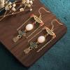 Vintage Chinese Hanfu Earrings with Hetian Jade Tassels