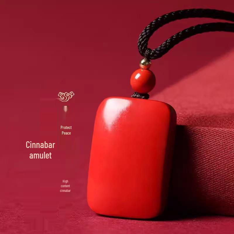 Natürlicher Zinnober 'Keine Sorgen' Anhänger: Frieden & Sicherheit Lila Gold Sand Halskette für Männer & Frauen