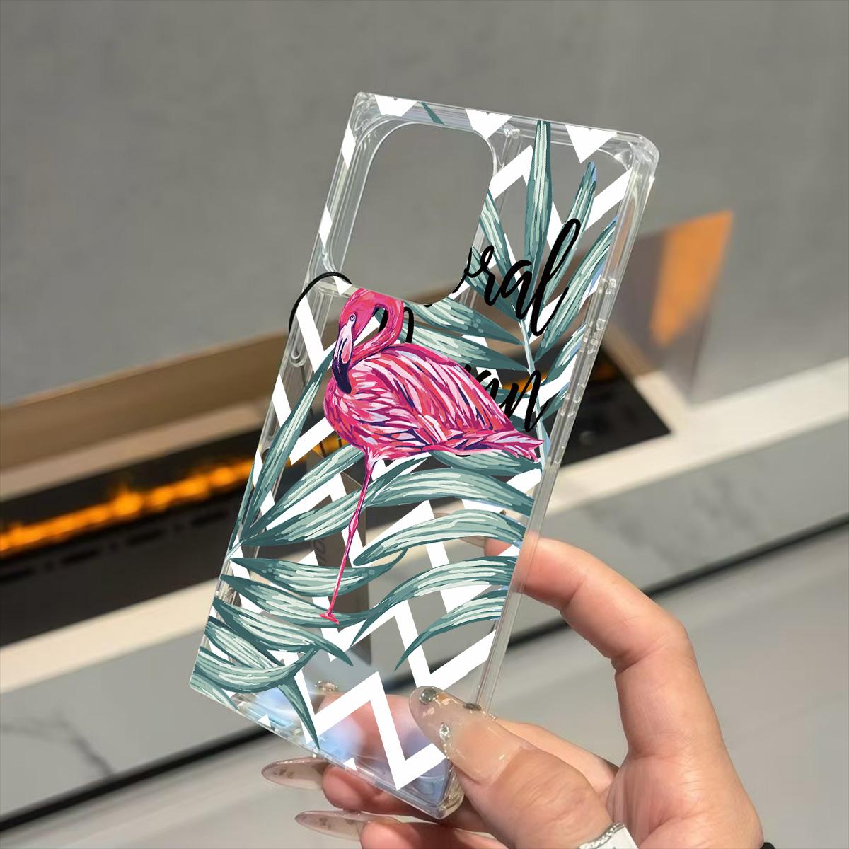 

Прозрачный квадратный чехол-трубка для защиты iPhone 11 15 Plus 14 Pro Max 12 16 ProMax 13, устойчивый к окислению, с рисунком зеленого растения и фламинго iphone 11 ProMax