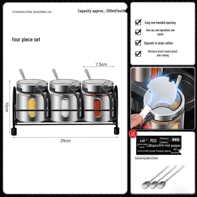 Kitchen Seasoning Jar Set with Rack and Spoons
