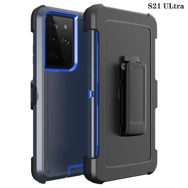 

Hybrid Heavy Duty Armor Stand Case для Samsung Galaxy S23 S22 S21 S20 S24 Ultra S10 S8 S9 Plus Note20 10 Otter Case Box Протиударний чохол на ремінь. For Galaxy S24PLUS темно-синього кольору