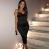Summer Women's Sleeveless Satin Long Dress Elegant Bandage Backless Hollow Out Party Dress Sexy Vestidos For Special