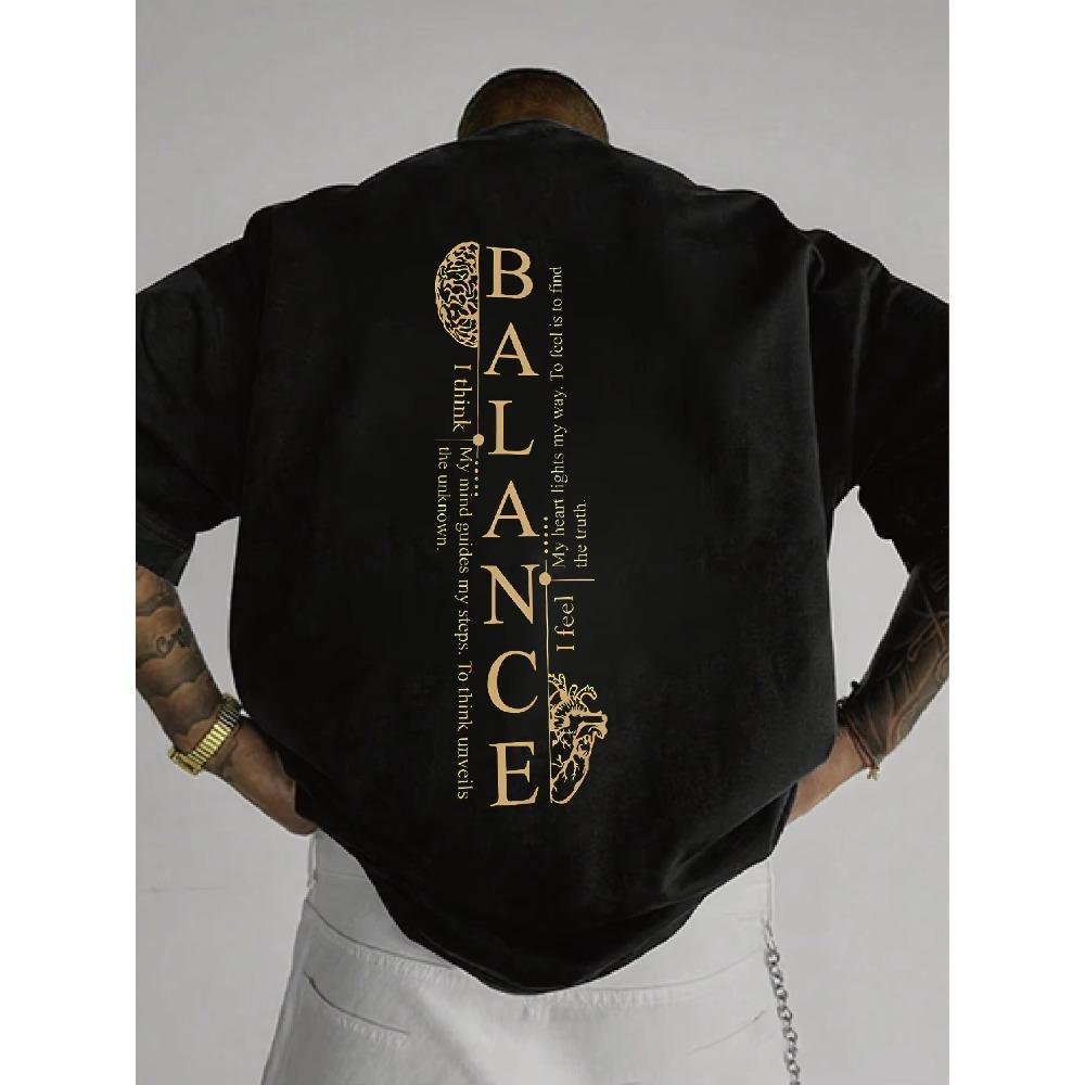 Einfaches blaues T-Shirt mit langen Ärmeln und aufgedrucktem spirituellem Slogan _BALANCE_, geeignet für den täglichen Gebrauch, Oversized, Unisex, Harajuku, hohe Qualität