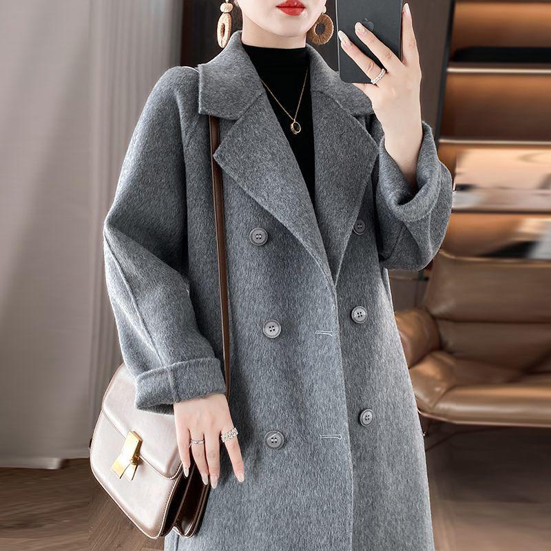 Wool Double-Breasted Mid-Length Coat for Middle-Aged and Elderly Women - Autumn/Winter
