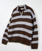 NODU Open Collar Striped Brush Knit [Brown]