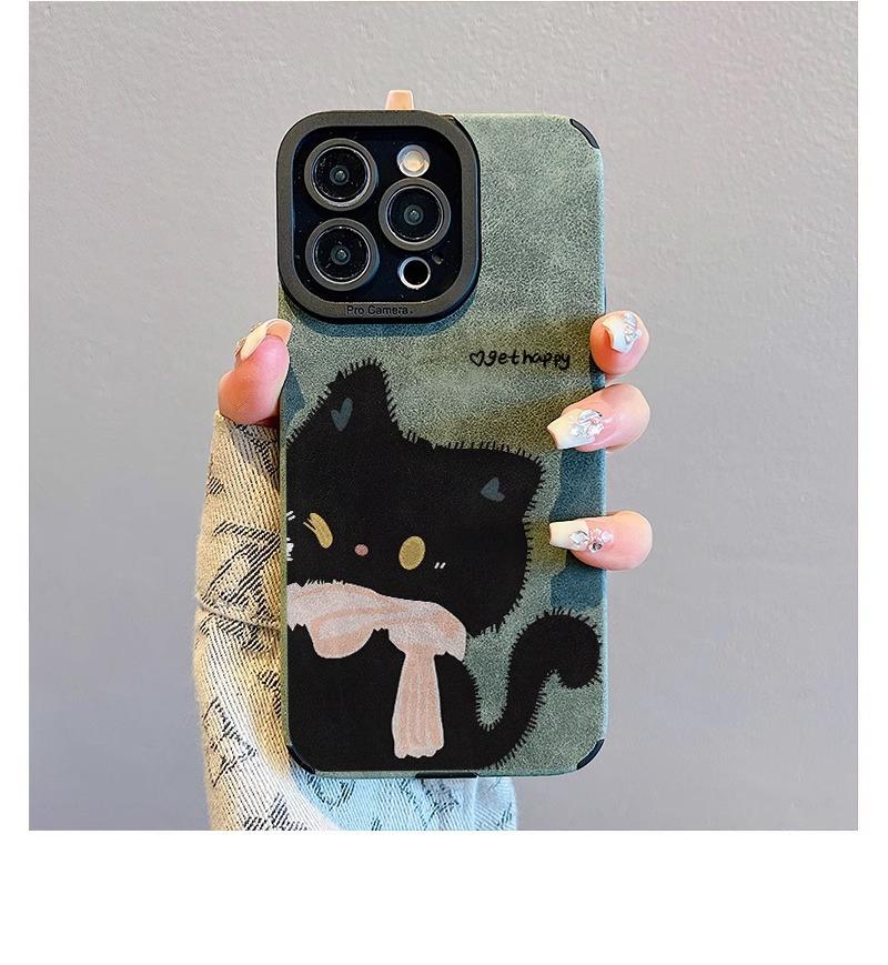 Autumn and winter leather pattern Apple 11promax new mobile phone case 11 cute black cat iphone11pro protective case 11