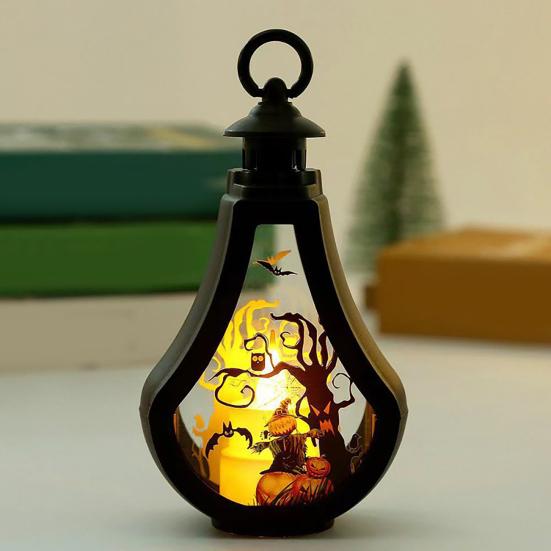 Yousheng Halloween Candle Lantern, Vintage Castle Witch Scarecrow Flameless LED Lighted Lantern for Halloween Table