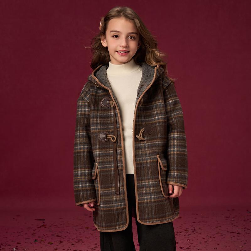 Kids' Fleece-Lined Plaid Hooded Toggle Coat