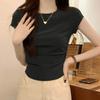 Round Neck T-shirt Short-sleeved Women's Summer New Slim Half-sleeved American Inner Top French Waist Pinch