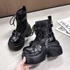 Fashion Designer Women's Short Boots New Early Autumn Mesh Leather Chunky Boots Gladiator High Platfom Buckle Goth Boots Mujer Zapatos