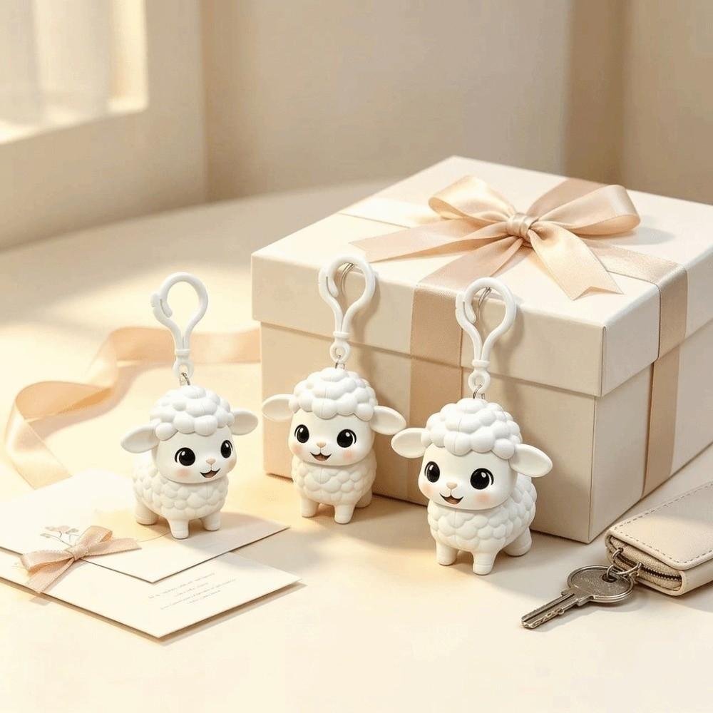 Kawaii Flying Sheep Keychain Creative Shaking Ears Pull String Keyring Backpack Decor