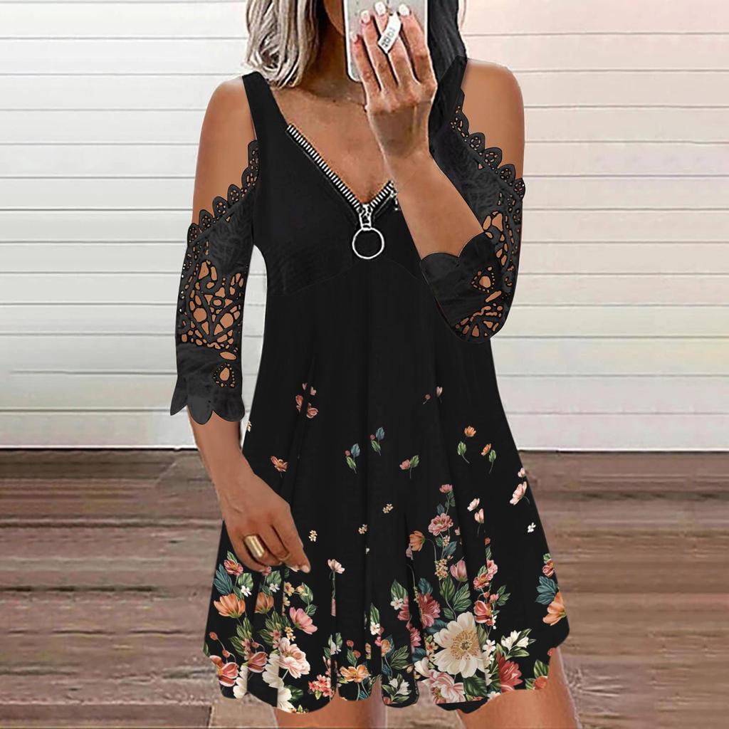 Women's Fashion Cool Printed Casual Off Shoulder Elegant Dress