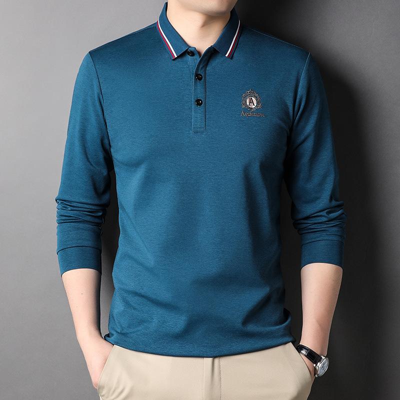 Men's Spring and Autumn New Men's Polo Shirt Fashion Trend Embroidered Lapel Long Sleeve T-shirt