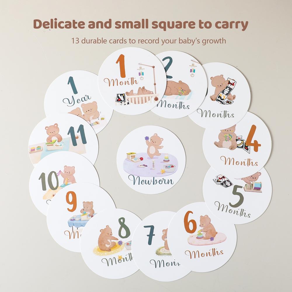 12Pc Baby Mileage Piece Baby Po Pography Accessories Newborn Birthday Gifts Souvenir Cute Bear Print Growth Commemoration