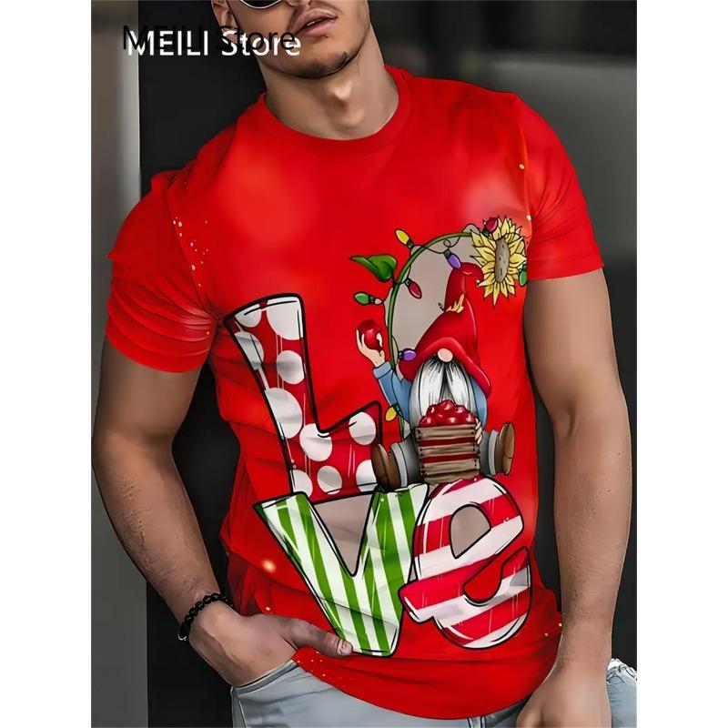 Camiseta Masculina Papai Noel Estampa Gráfica Pulôver Verão Casual Manga Curta Camiseta Engraçada Camisetas Masculinas Natal Roupa Oversized