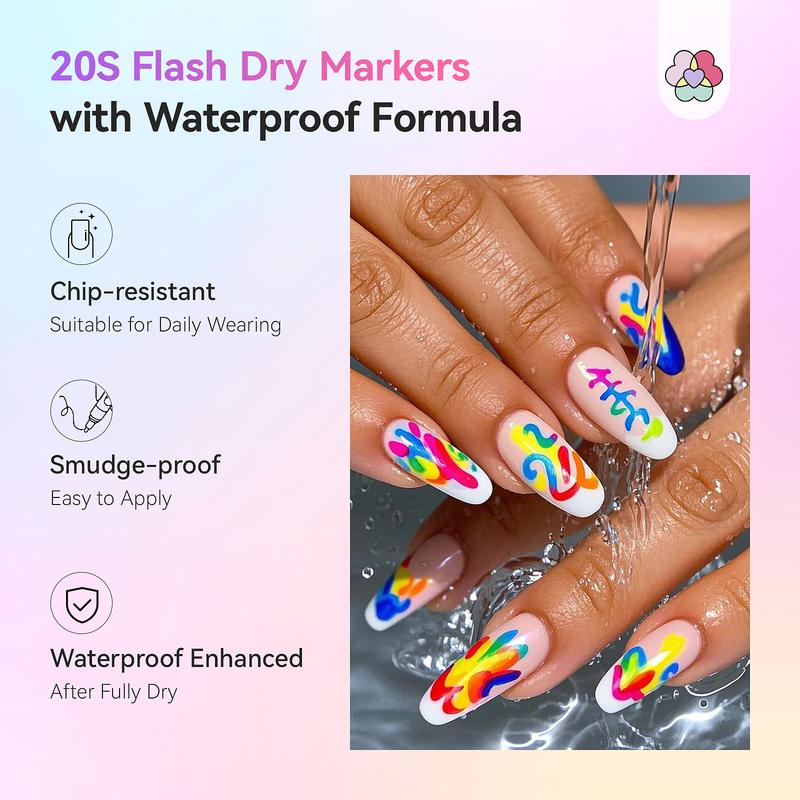 12 Farger Essentials Nail Art Tusjer Sett Vår Sommer Hurtigtørkende Neglelakk Tusjer for Nail Art Design Tegning Liner Verktøy