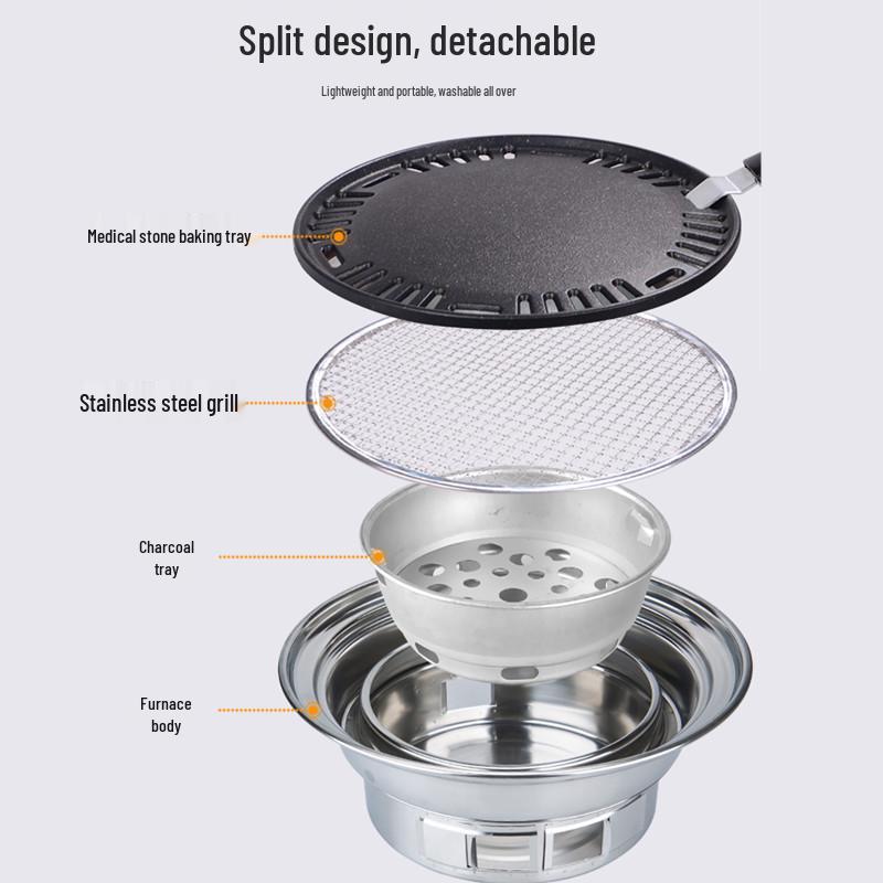 Hearthside Tea Brewing Korean-style Portable BBQ Charcoal Grill - Round Outdoor Household Stove