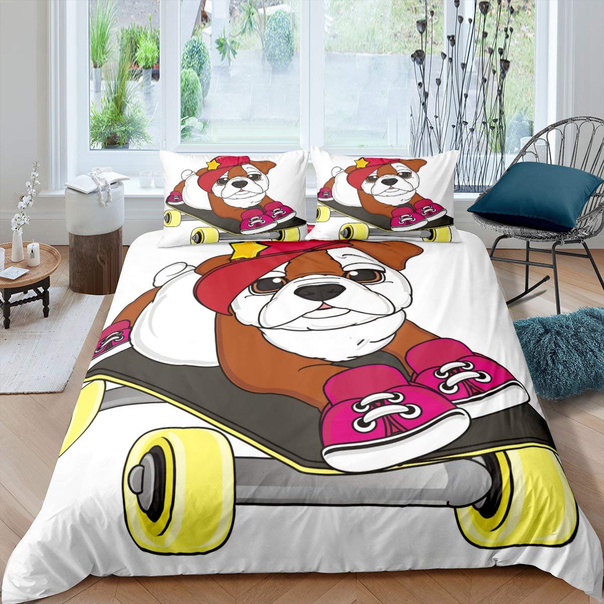 

Cartoon Pug Dog Duvet Cover Set Cute Dog Theme Bedding Set King Queen Size Soft Comforter Cover For Kids Polyester Bedclothes EU single(135x200cm)