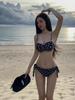Women's Black Polka Dot Push-Up Bikini Set - Sexy Three-Piece Swimwear for Vacation or Hot Springs