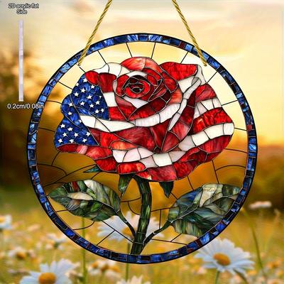 Amerikanische Flagge Rosen-Thema Sonnenfänger Acryl Hängeschild, Kinderzimmer, Vintage Heimdeko Wand für Bar Küche, Restaurant Geschäft Wanddeko, Gartendekora