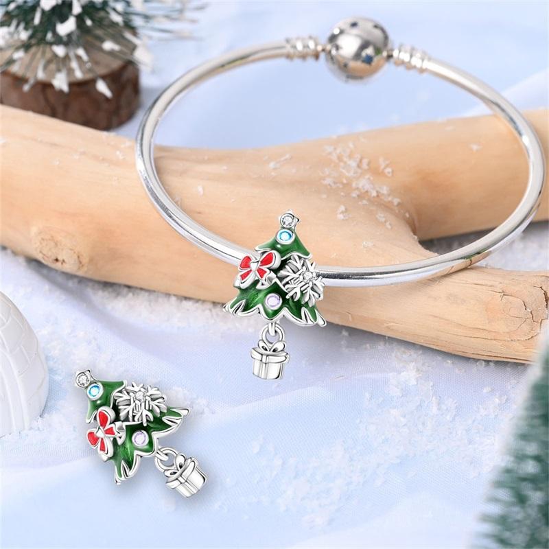 Christmas Charms Bead Copper Christmas Tree Dangle Pendant Fit Bangle Bracelet Necklace Diy Jewelry