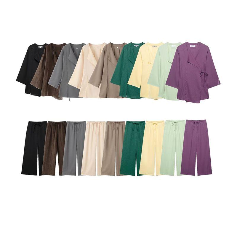 Kaslead New Arrival Women's Clothing Fashion Style Kimono Cross Outwear Casual Pants 6078572 5057572