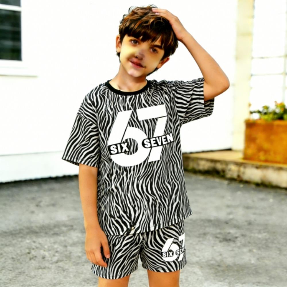Zebra Stripes Leopard 67 Printed Men's T-shirt and Shorts 2 Piece Set Summer Casual Outfit for Men's and Women's Clothing Top