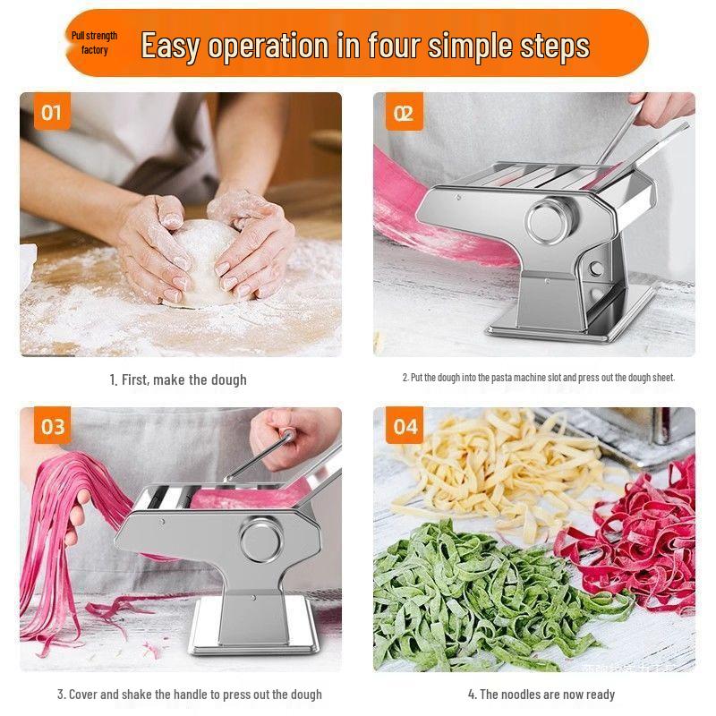 Stainless Steel Manual Noodle & Dumpling Press with Hand Crank and Two Blades