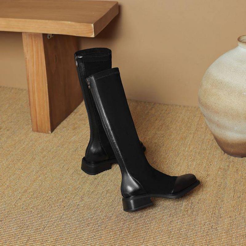 

Женские сапоги из замши большого размера на осень и зиму, задняя молния, однотонные, средний каблук, резиновая подошва, квадратный каблук, новая модель Мартин в корейском стиле 39