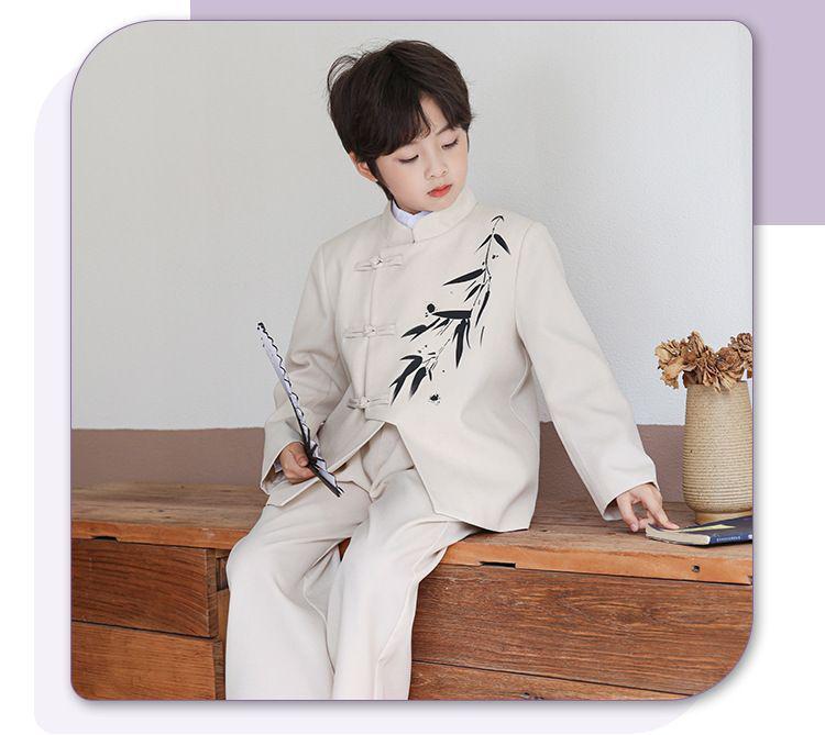 Boys' Autumn Chinese Style Tuxedo: Retro Pan Buckle Hanfu - Medium & Large Sizes