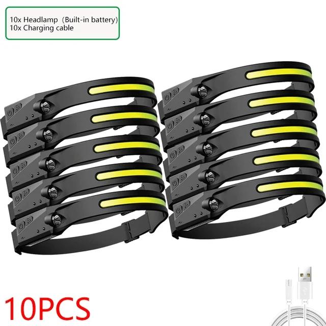1~20Pack Headlamp USB Rechargeable LED Sensor Flashlight XPE+COB Torch Camping Waterproof Headlight for Fishing Lantern