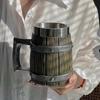 Viking Wood Style Beer Mug 3D Resin Stainless Steel Coffee Cup Wine Glass Metal Double Wall Mug Beer Jug Cup Thermal