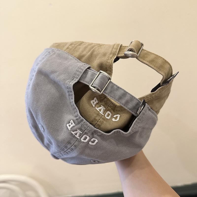 Simple Embroidered Letters Washing Cotton Baseball Hat for Women Street Couple Showing Their Faces, Small Wide-brimmed Baseball Cap for Men