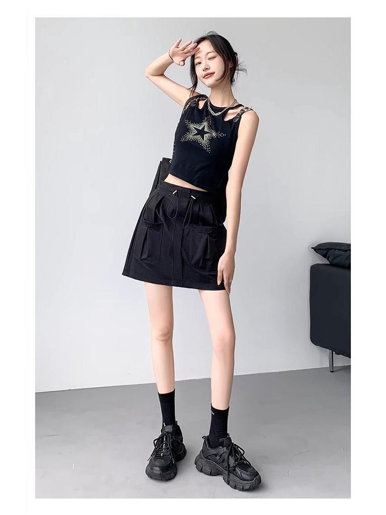 Gray Women's A-Line Midi Skirt with Elastic Drawstring Waist - Summer 2025 Anti-Exposure Workwear Style