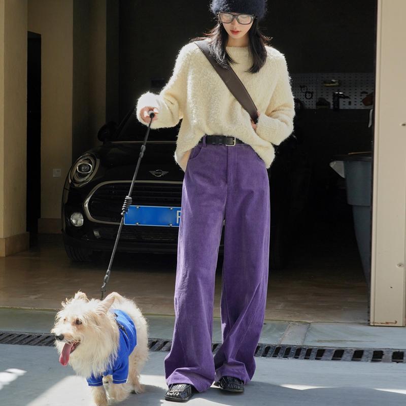 Johnature Winter Korean Version Corduroy Casual Pants Simple Straight Leg Loose Thermal Pants Women Thick