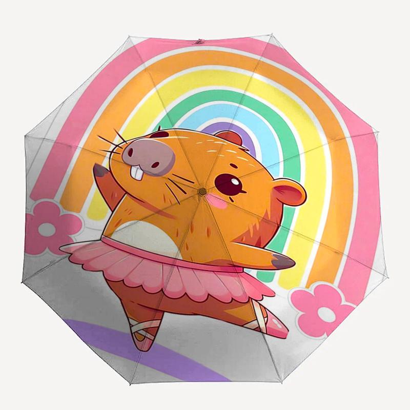 Reiseregenschirm mit Capybara-Motiv - 8 Rippen, Automatisches Öffnen und Schließen, Tragbares faltbares Design, Kompakter und stilvoller Schirm für unterwegs