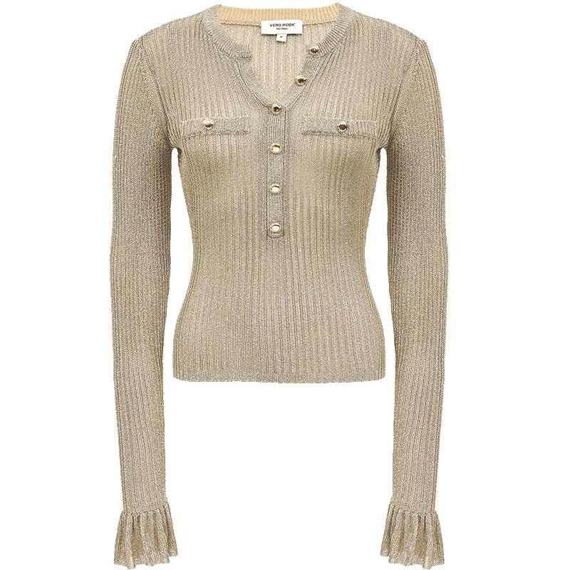 VEROMODA Women s Ribbed Metallic Flared Sleeve Knit Top L