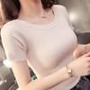 Women's Slim Fit Round Neck Short Sleeve Summer Knit T-Shirt - Solid Color