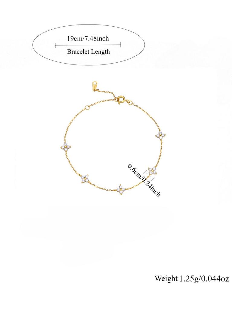 S925 Sterling Silver Four-Leaf Clover Bracelet: Star-Inspired Design, Gentle Style, Trendy Women's Accessory
