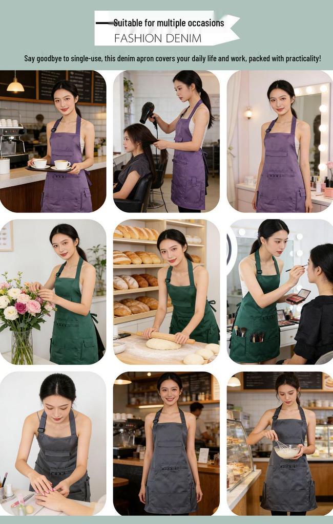 Korean Style Multi-Pocket Halter Apron for Hairdressing & Makeup Artists