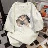 Cotton Cat Print Summer Short-sleeved T-shirt Women's Loose Casual and Thin Versatile Crew Neck Couple Heavy Ins