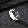 Fashion Tire Texture Black Cubic Zircon Open Ring for Men, Silver Color Metal Chunky Ring, Vintage Punk Finger Jewelry Gifts