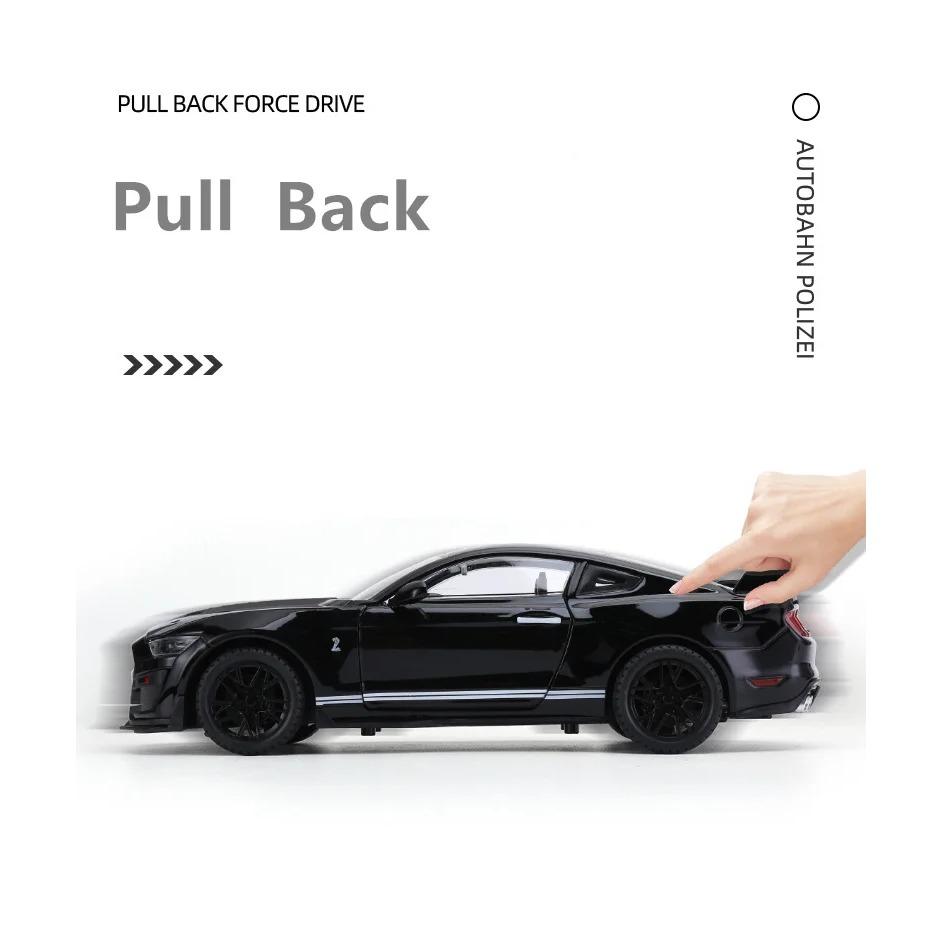 1/18 Ford Mustang Shelby GT500 Alloy Sports Car Model Diecast Metal Racing Car Vehicles Model Sound and Light Childrens Toy Gift