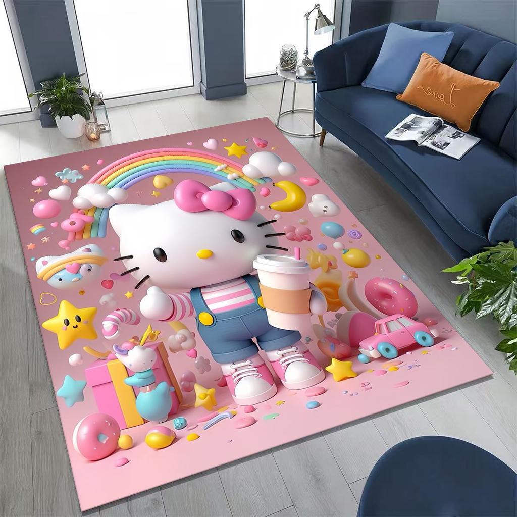 3D Cute Hello Kitty   Cartoon Rug for Bedroom Living Room Sofa Home Doormat Decor, Large Kid Play Non-slip Floor Mat Gift