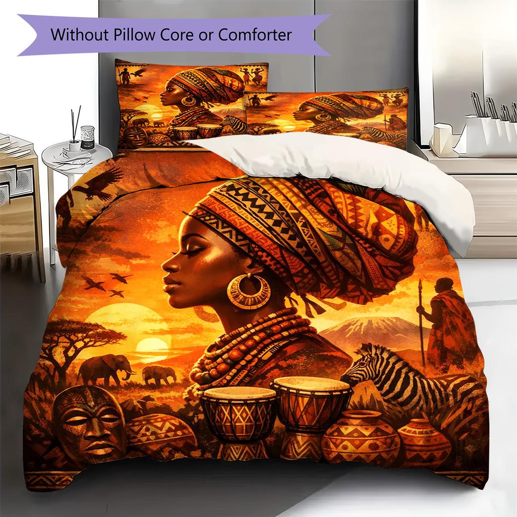 Africa Art Pattern Bedding Set Quilt Cover Pillowcase Home Decor Gift (1 * duvet cover + 2 * pillowcase, without core)