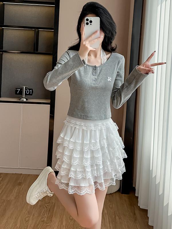 Korean Style Long-Sleeved Two-Piece Dress Set for Early Fall